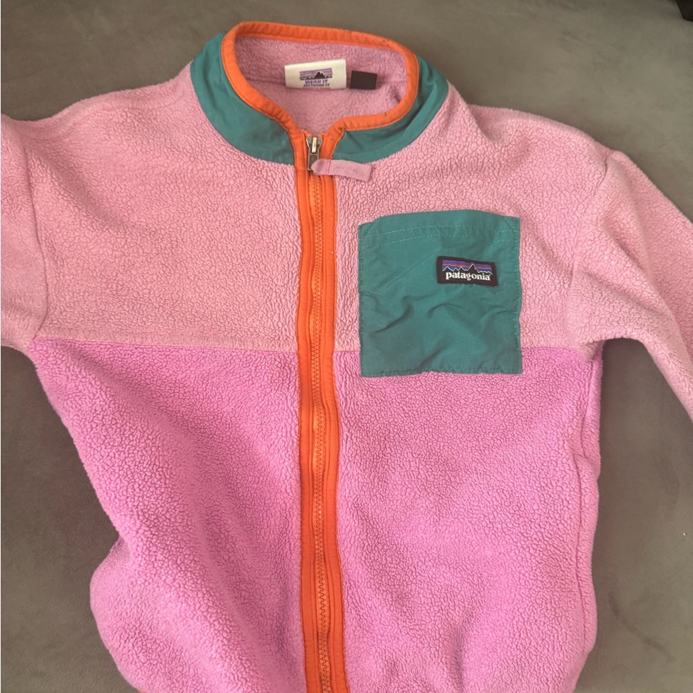 Patagonia Kids Pink Fleece with Orange and Teal Accents